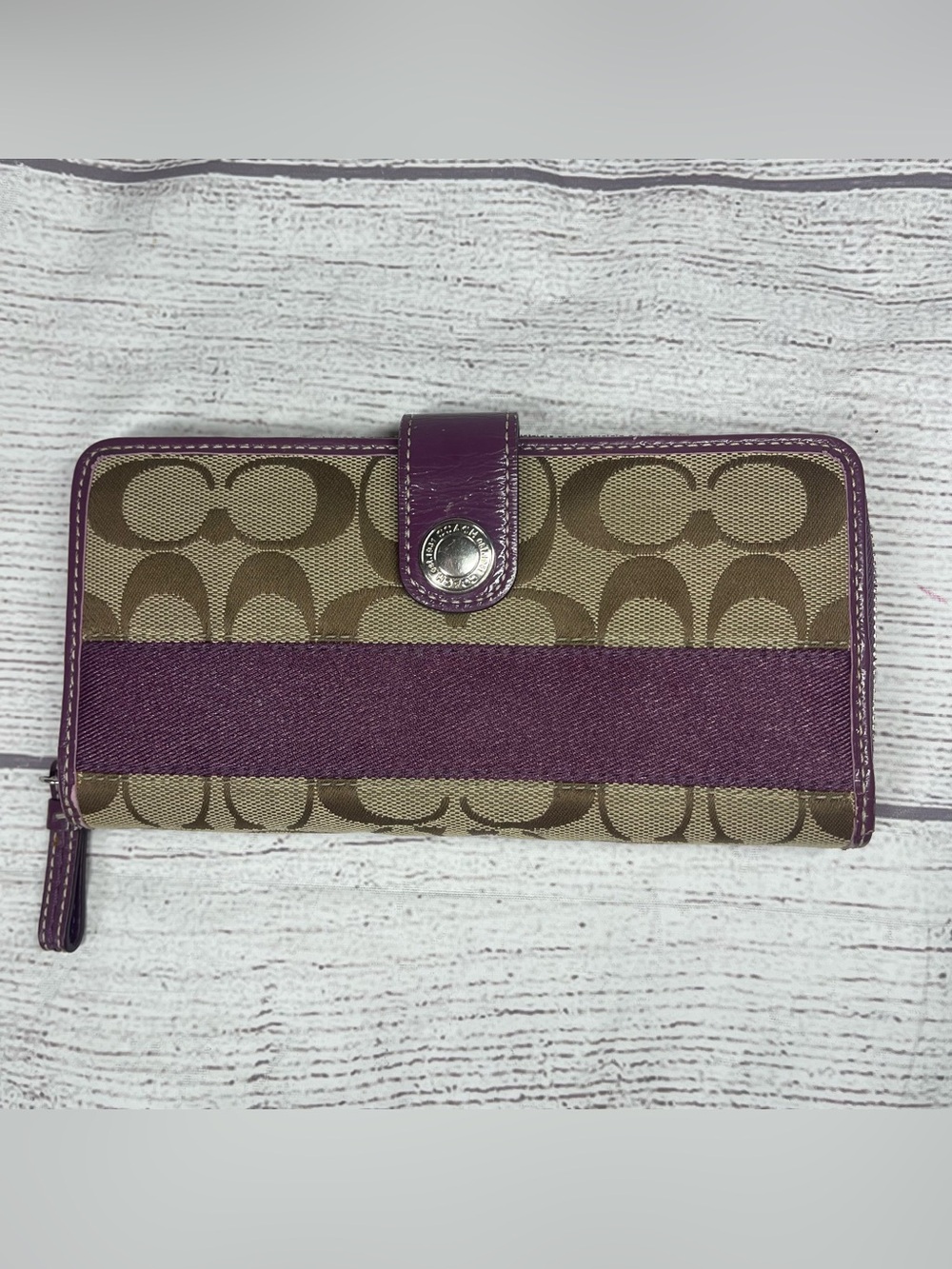 Coach Legacy Signature Stripe Berry Purple Wallet